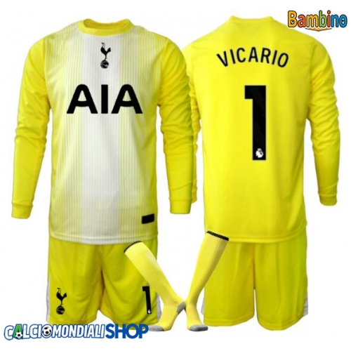 Maglie da calcio Tottenham Hotspur Guglielmo Vicario #1 Portiere Terza Maglia Bambino 2025-26 Manica Lunga + Pantaloni corti)